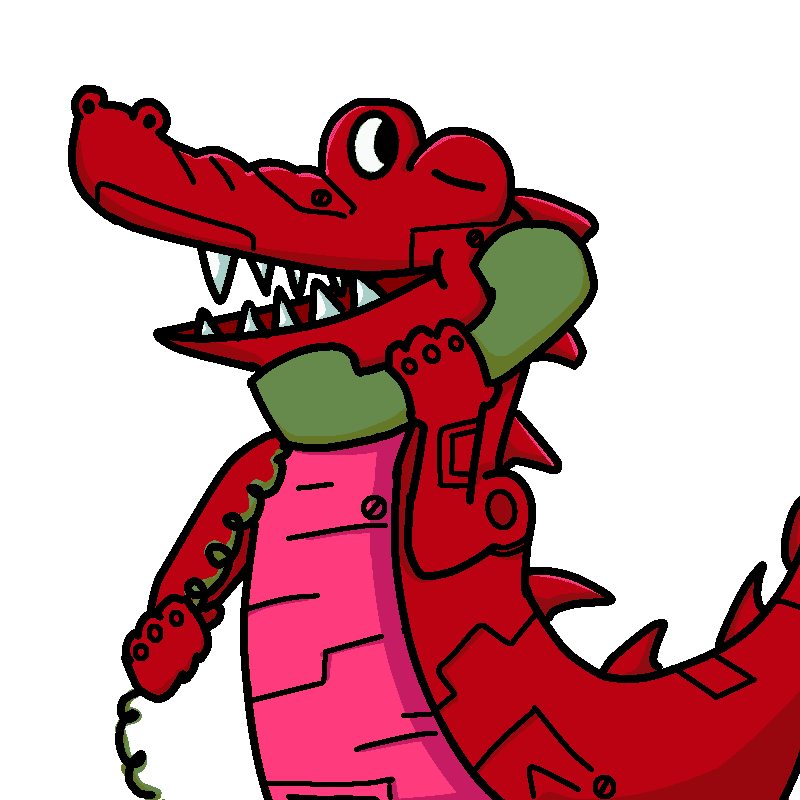 A Crimson Croc holding a telephone